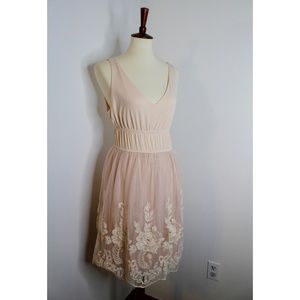 Pinky Women's Blush Tulle Dress, with Embroidery